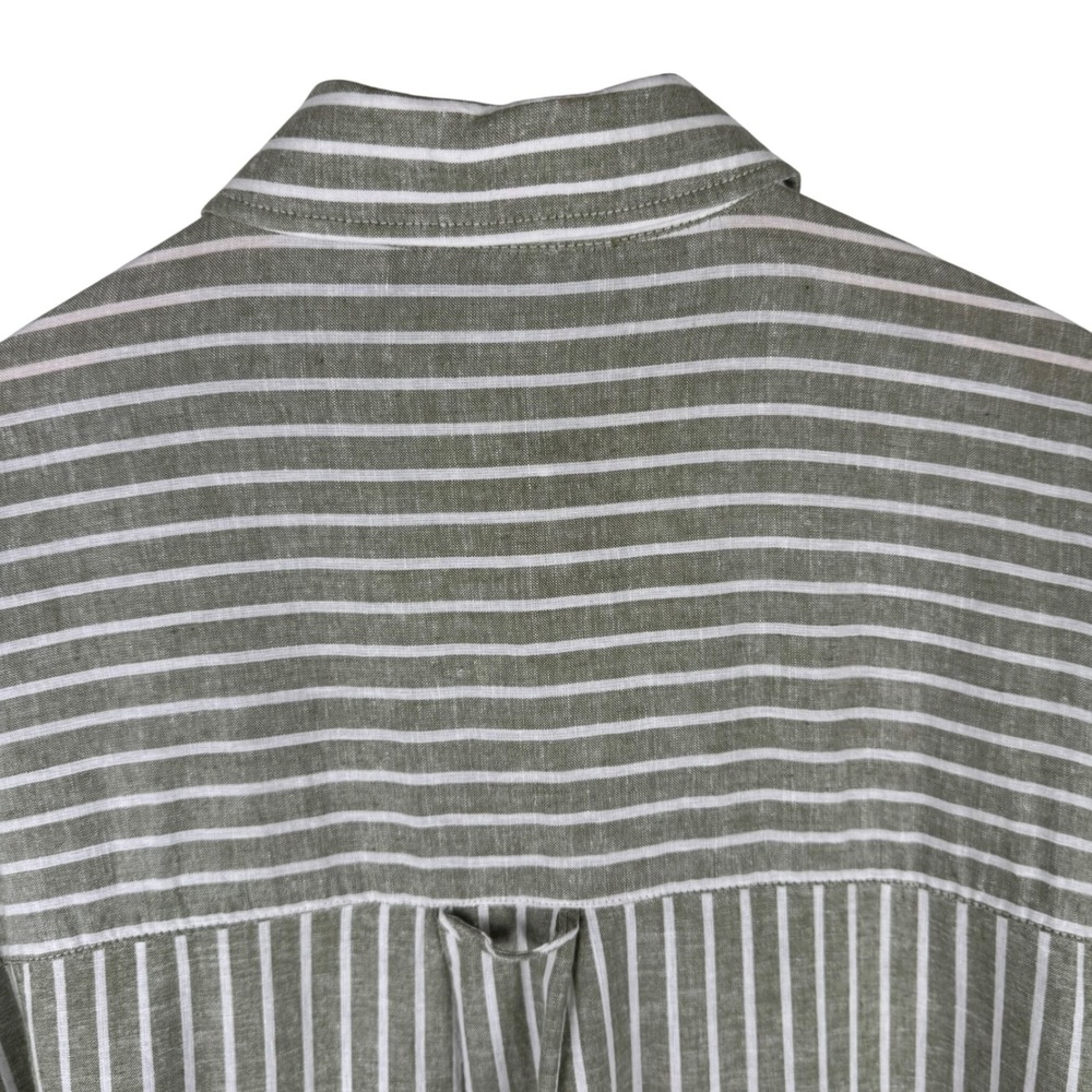 Zara Linen Striped Oversized Button Down Shirt Womens L Green White French Cuffs - Picture 8 of 8